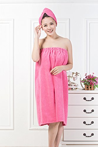 Women Bathrobe Wrap Set Ladies Bath Towel Girl Sleeveless Microfiber Beach Terry Large Towel Absorbent Lightweight Spa Skirt Dressing Gown Cosy Elastic Nightwear+Hair Drying Hat Shower Cap Head Wear - Image 3