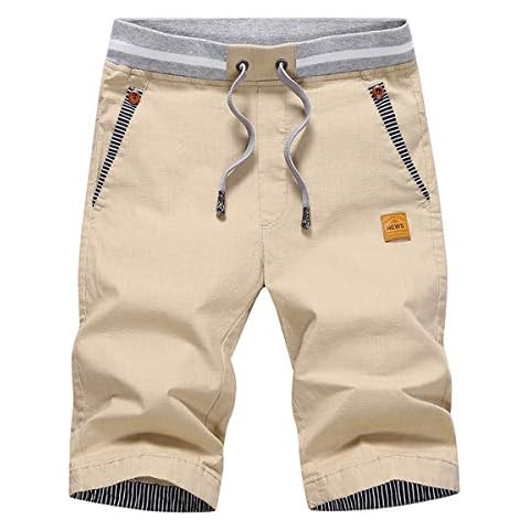 Tansozer Men's Shorts Casual Classic Fit Drawstring Summer Beach Shorts with Elastic Waist and Pockets (Khaki, X-Large) Cover
