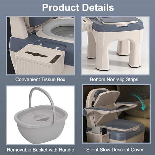 Commode Toilet Chair for Elderly, 18.5 Inch Super Wide Bedside Commodes, Drop Arm Bedside Commodes Chair with Padded Seat Backrest Up to 660 Lbs, Commode Chairs for Seniors Disabilities Elderly, Blue