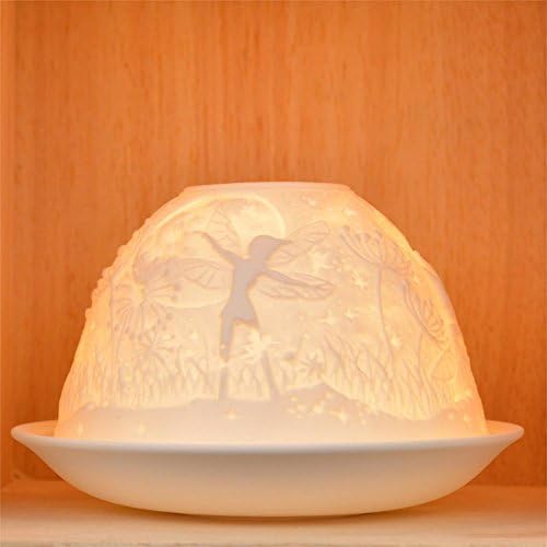 Nordic Light Tealight Candle Holder, Set of Shade & Plate, Fairy Living, Dining Room Table, Home Decor Accessories-Porcelain-One Size, White