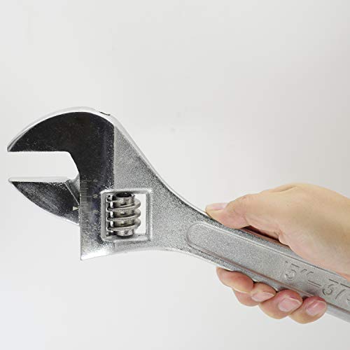 Image of Dr.Luck 15 Inch Sliver Adjustable Wrench, Drop Forged Steel Heat Treated Chrome-plated, Garage DIY Tool