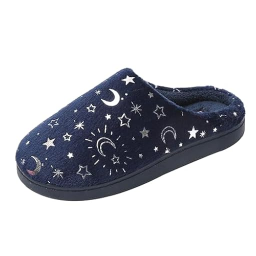 JOMIX Zapatillas Casa Mujer de Felpa Pantuflas con Estampado de Estrella y Luna Peluche Suave Cómoda Invierno Otoño Interior Exterior (Marino, 39) | Ya disponible en tu tienda friki favorita! En mundofriki.es!