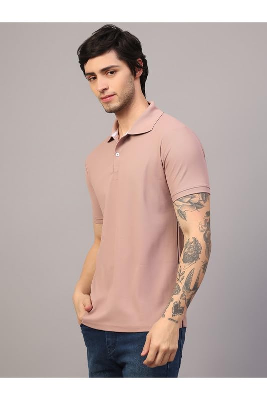 Image of Men's Poly Cotton-Matty Tshirt with Regular Fit Solid Pattern Half Sleeve Standard Length and Button Down Closure|Men's T-Shirts