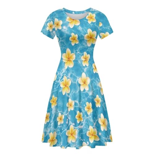 Image of HUGS IDEA Womens Puffy Swing Midi Dress Round Neck Short Sleeve Party A-Line Dresses