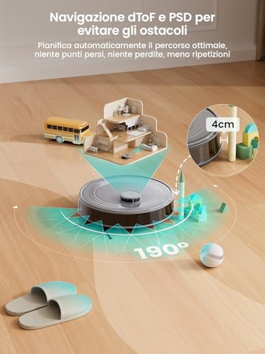 Lefant M2S Robot Aspirapolvere Lavapavimenti Con Mappatura,10000Pa,240 Minuti,Navigazione Laser dTOF,Tecnologia di Evitamento Degli Ostacoli PSD,Pulizia Personalizzata,Zone Vietate,Grigio