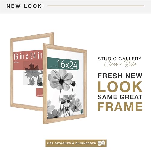 MCS Studio Gallery Classic 16x24 Poster Frame Natural Woodgrain, Vertical & Horizontal Wall Hanging Large Picture Frame for Photos, Posters & Art Prints (1-Pack)