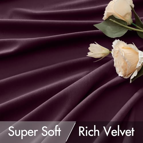 Image of MIULEE Dark Purple Velvet Pinch Pleat Blackout Curtains W52 X L90 Inches