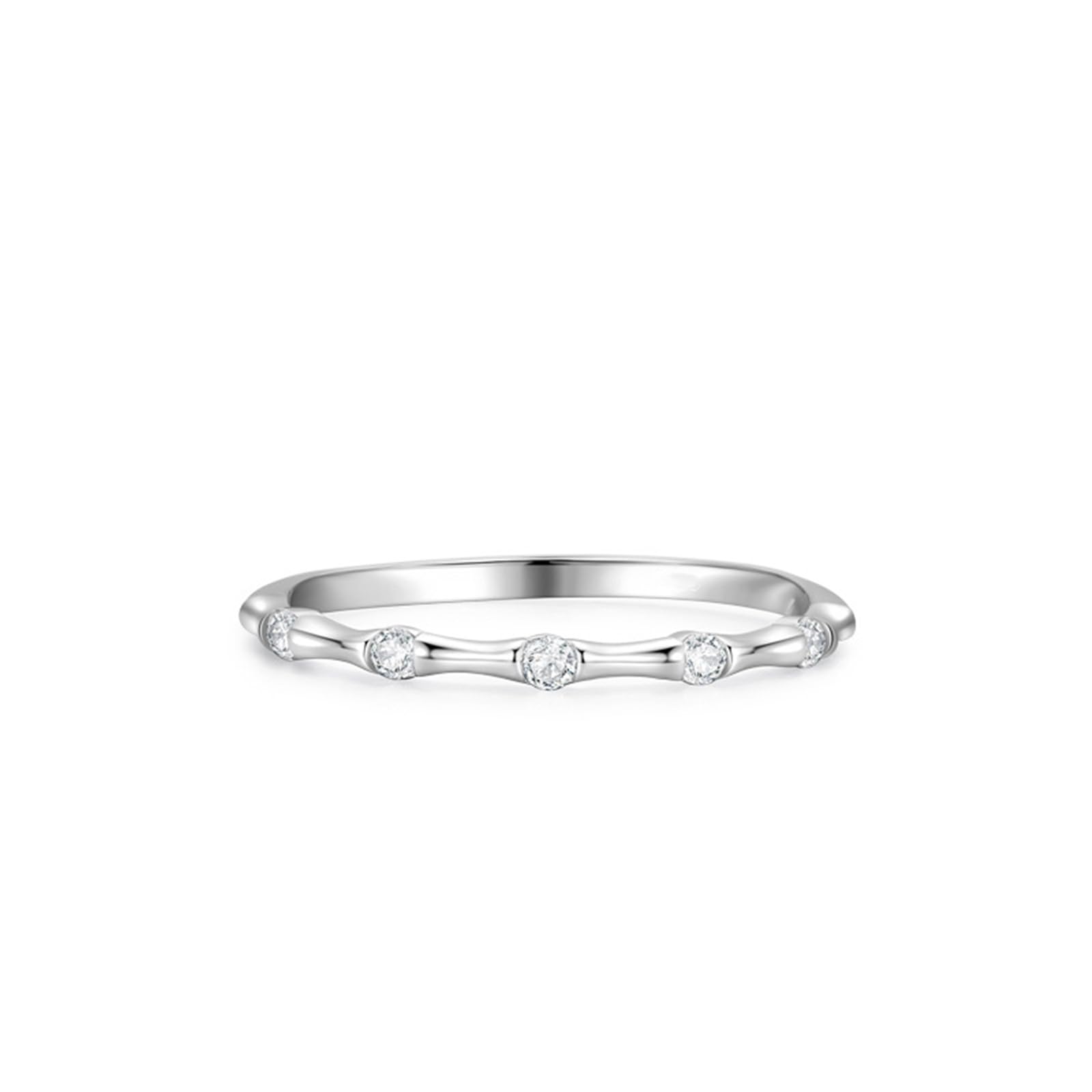 Bague Diamant Or Blanc Femme 9/14/18 carats, Bague Fine Anneau Empilable en Or Véritable