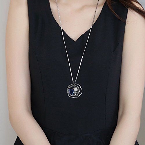 Elegant & Vintage Sterling Silver Created Crystals Necklace for Women | Long Chain Pendant Necklace | Blue Crystal Pendant | 925 Sterling Silver | 35cm Chain Length4