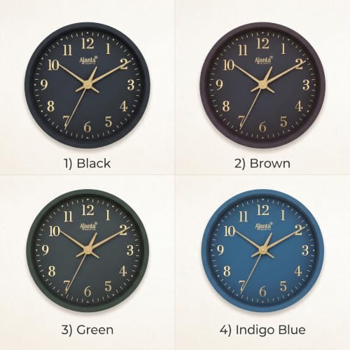 Image of Ajanta Wall Clock 24.5 cm Black Gold Designer Silent Sweep Clock