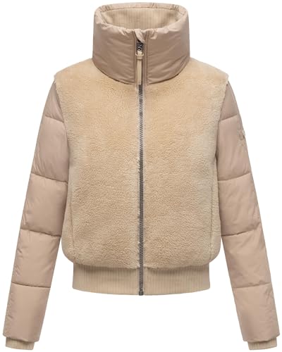 Navahoo Damen Teddy-Fleecejacke warme Winterjacke mit hohem Kragen Teddyzone 14 Beige Gr. M