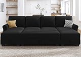 HONBAY Convertible Sectional Sofa Set with Storage Seat Velvet U Shaped Sectional Couch with Reversible Chaise Sleeper Sectional Couch Bed for Living Room, Black Velvet
