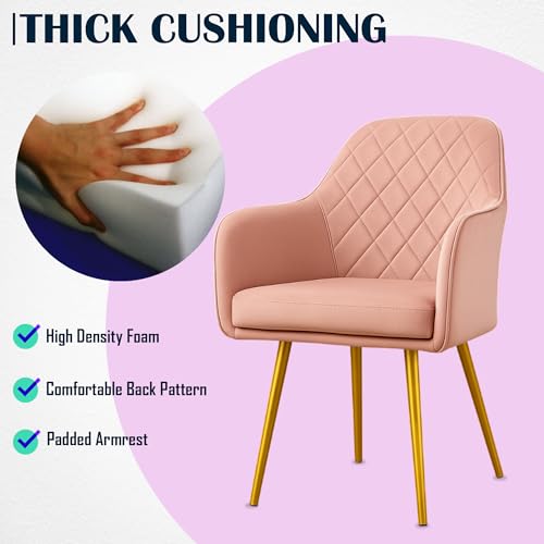 Image of Set of 2 Accent Chair for Living Room | Modern Armchair in Soft Velvet Fabric with Sturdy Legs | Premium Chair for Home Living Room Bedroom Restaurent | (Gold Legs, Pink Burfi Design)