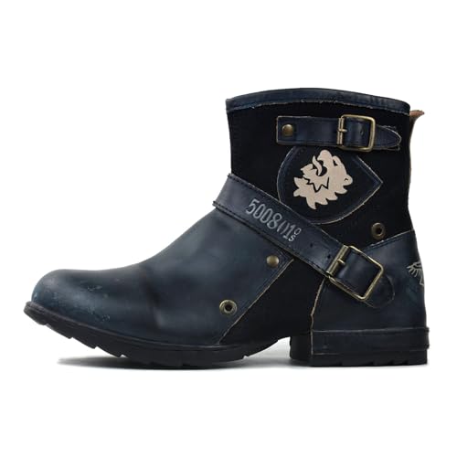 Image of OSSTONE Moto Boots for Men Fashion Zipper-up Leather Chukka Boots Casual Shoes OS-5008-1-BP-US-R Vintage Brown