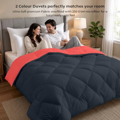 Image of AYKA Reversible Comforter 220 GSM Microfiber Reversible AC Comforter /Blanket for Winter /Quilt /Duvets for King Size Single Bed Comforter (60 * 90, Red & Charcoal)| TC - 220