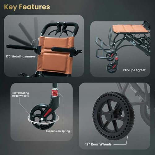 Image of EASYCARE - Portable, Metal, with Attendant Break, feature Safety Belt, Back Pocket and Carry Bag, Easy for Mobility Travelling Wheelchair (With Handle)