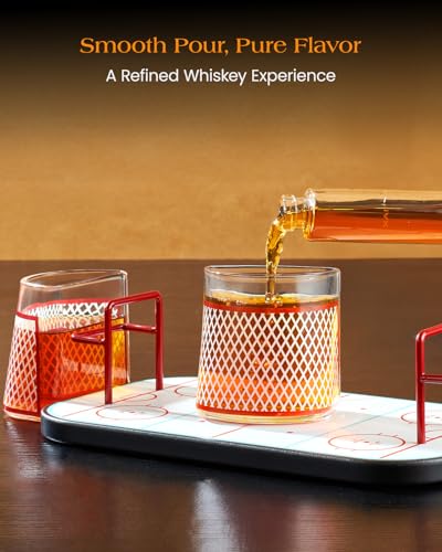Gifts for Men – Kollea Ice Hockey Whiskey Decanter Set with 2 Hockey Goal Glasses, Unique Ice Hockey Gift for Dad, Husband, Brother, Coach – Birthday, Christmas & Anniversary for Hockey Fans