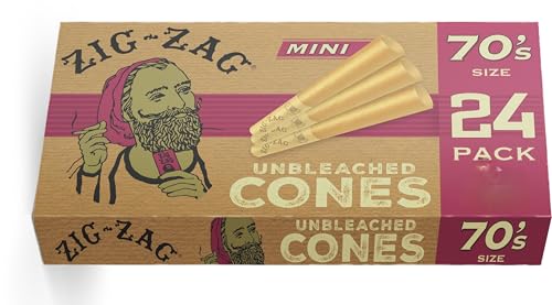 Zig-Zag Unbleached Mini Pre Rolled Cones - 70mm 24 Each - Premium Quality Slow Burn Easy Fill