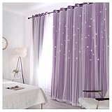 カーテン 遮光 一体型 2倍ヒダ 透かし彫り オーダー可能 北欧 かわいい おしゃれ (紫, 幅150cm 丈210cm (1枚))