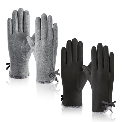 SAIIURV 2 Pares de Guantes de Invierno para Mujer, Guantes de Pantalla táctil para Mujer, para Enviar Mensajes de Texto, esquí, Deportes al Aire Libre (Gris, Negro)