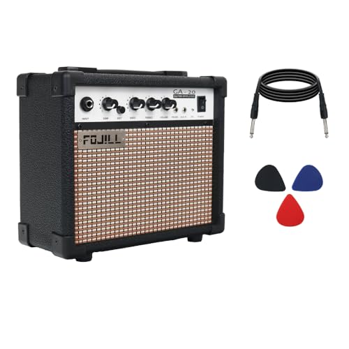 Fojill 20W Watt Electric Guitar Amplifier Amp Practice Small Portable Travel Mini Amp with 3.5 Headphone Jack Aux Distortion Gain Treble Bass Volume (Black, 20W)