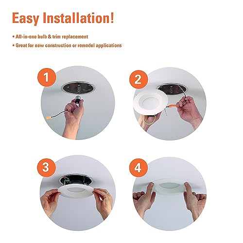 Image of HALO 5 inch / 6 inch LED Recessed Light Trim 750 Lumens Dimmable Baffle Can Light with 5 Color Temperatures for Ceiling Indoor Outdoor Shower LT56079FS1EWHR