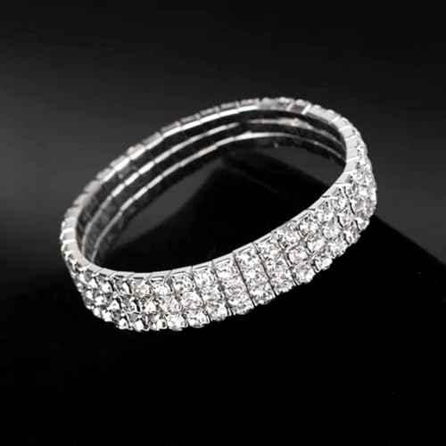 PENTA ANGEL Rhinestone Bracelets for Women 2Pcs Stretch Sparking Stackable Crystal Tennis Jewelry Bangle for Bridal Wedding Birthday Party Favor3
