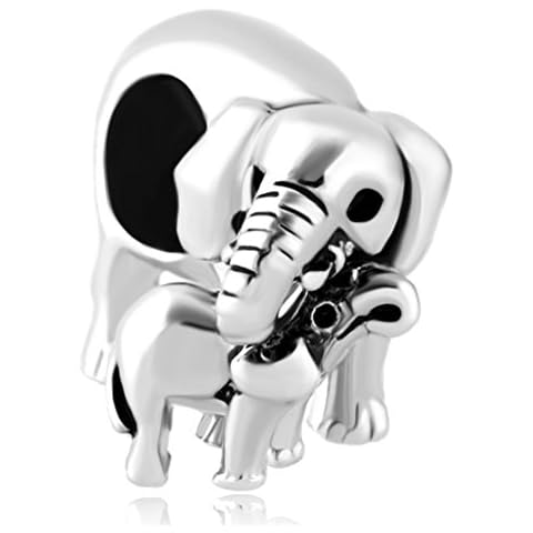 Sug Jasmin 925 Sterling Silver Elephant Mother and Baby Charm Beads for Bracelets Cover