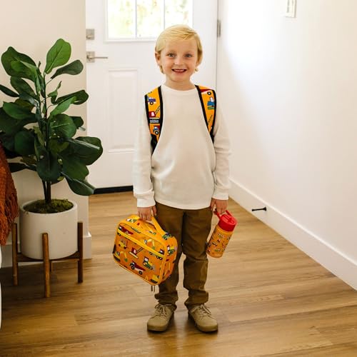 Image of Wildkin 15 Inch Backpack for Kids, Under Construction | Ages 5-10, padded straps, side water bottle pocket - coordinates with matching Wildkin lunch boxes and water bottles