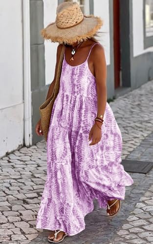 Image of PRETTYGARDEN Women Summer Dresses 2026 Spaghetti Strap Scoop Neck Floral Maxi Dress Flowy Boho Long Sundress with Pockets