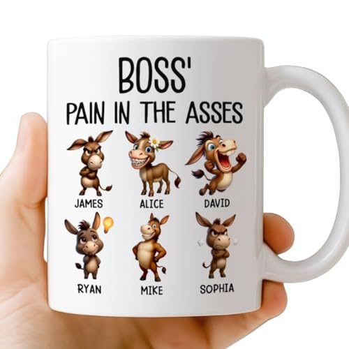 Boss' Pain In The Asses - Custom Funny Boss Gift Mug - Personalized Birthday Gifts For Coworker, Work Bestie - Your Daily Dose Of Trouble, Thank You Funny Gag Gifts For Coworkers, Colleagues, Friends