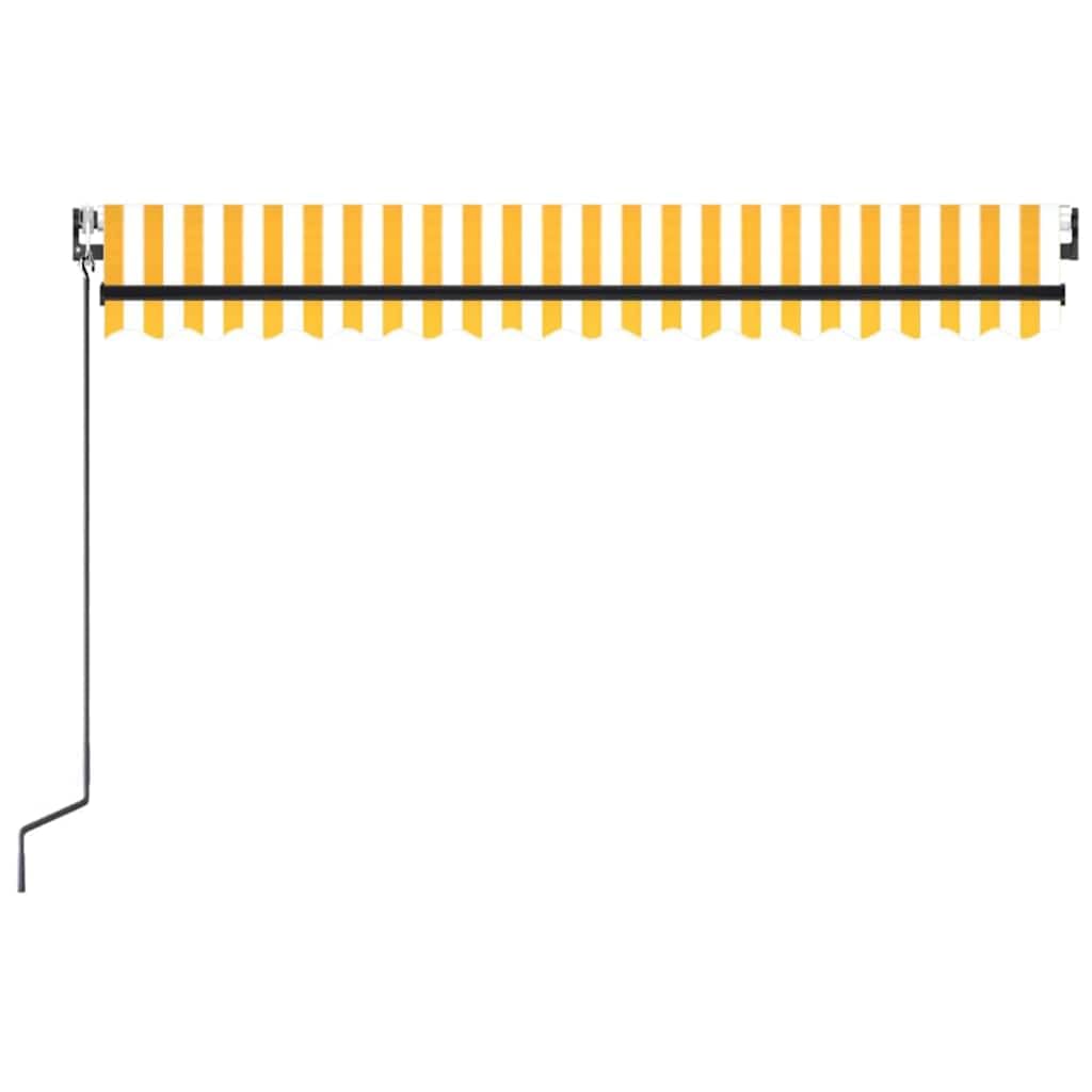 Tenda da sole automatica con braccio articolato con illuminazione a LED e sensore del vento, 450 x 300 cm, giallo, bianco, per balcone, terrazza, giardino, resistente alle intemperie
