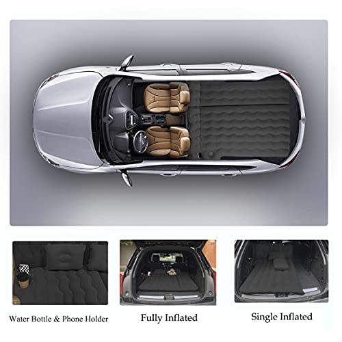 Canodoky Suv Air Mattress, Inflatable Car Mattress Bottle And Phone Holder Thickened Flocking & Pvc Surface Car Bed With Electric Air Pump Travel Mattress For Car Camping Road Trip (Black) #TOP1
