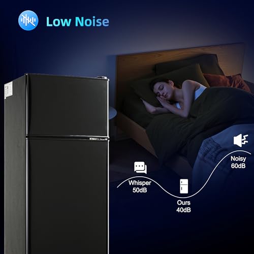 Image of Dorm Fridge with Freezer, Small Refrigerator 3.45 Cu. Ft. with Freezer for Apartment, 7-Level Temperature Adjustable Apartment Size Fridge for Kichen, College, Office, Black