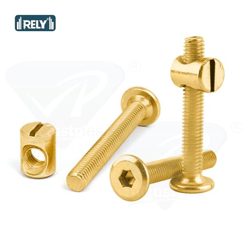 Image of Rely⇒VP INDUSTRIES (Combo Set -10 Pcs) M8x50 mm Allen JCB Screw with Barrel Nut + Allen Key 1 pc | Flat Head Furniture Fastener for Joining Wood Boards, Kitchen Worktops, Cabinets, Cupboards,Cha