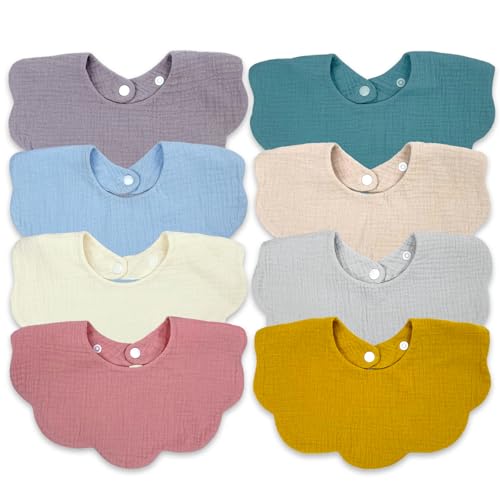 Image of EllieHouse Baby Bibs for Girls Boys 8 Pack Muslin Drool Teeth Drooling Teething Bibs Muslin Cotton for Toddler Infant