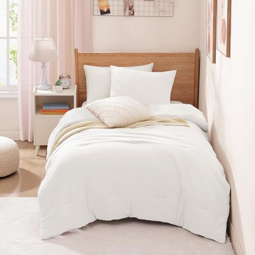 Image of Twin XL Comforter Set- 5 Pieces Prewashed Bed in a Bag Twin Bedding Sets | Soft All Season Comforter with Sheets, Pillow Sham & Pillowcase, White