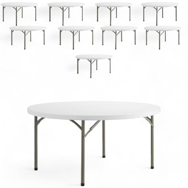 Monolith Limited 10 Pack! 60-inch Round Granite White Plastic Folding Table,Event Table,Heavy-Duty Table,Event Supplies, Event Equipment, Event