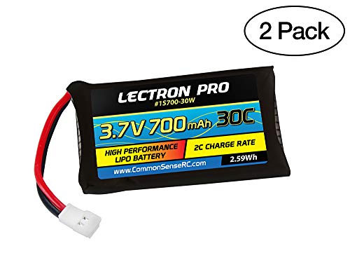 Common Sense RC (2 Pack) Lectron Pro 3.7V 700mAh 30C Lipo Battery with Walkera Connector for Estes Proto-X FPV Quadcopter