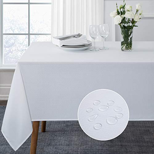 Jadd Rectangle Jacquard Table Cloth Classic Chevron Patten Spillproof Water Resistant Cotton Poly Fabric Tablecloth Wrinkle Proof Washable Table Cover For Party Dinner Outdoor 60X102 Inch White #TOP25