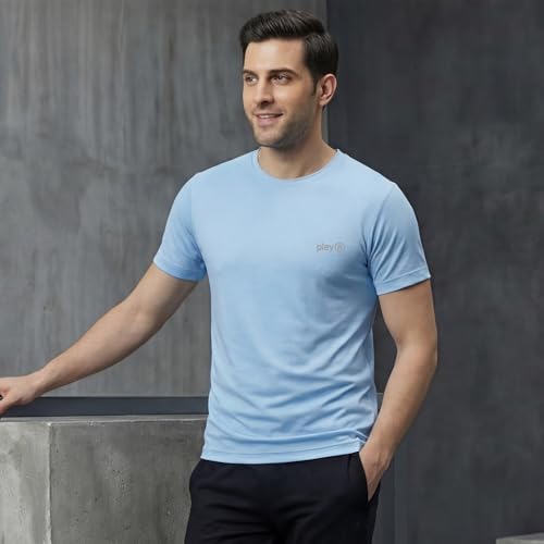 Image of playR Men's Polyester Adult Training Tee - Round Neck Half Sleeve Regular Fit DRIVENT, Lightweight Breathable Activewear for Gym Running Workout Yoga All Season