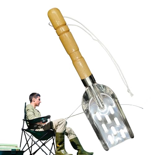 tongfeng Cuchara de pesca en hielo, pala de acero inoxidable hueca, pala de pesca al aire libre, mango de madera, pala de fundición de cebo, equipo de pesca en hielo, pala de skimmer de hielo