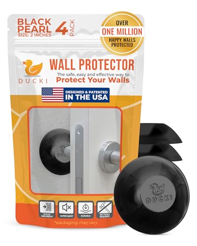 Image of Ducki Wall Protector - 4 Black Beads - Self Adhesive Reusable Solution to Stop Wall Damage and Noise from Doors, Fridge and More in Your Home or Office - Durable