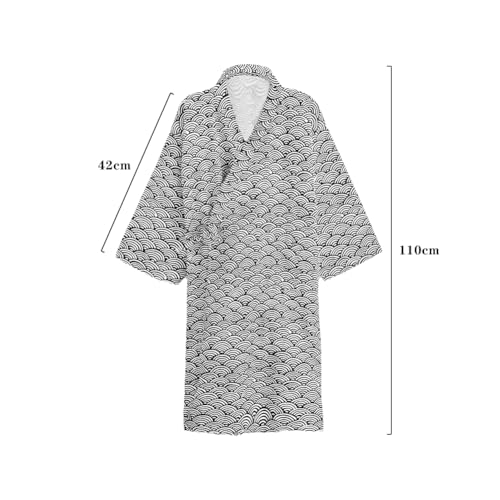 Ibluelover Kimono Robe for Both Men and Women Bathrobe Sleepwear Nightgown Unisex, Black & White Wave, One Size