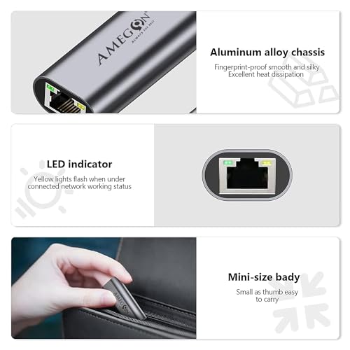 Image of AMUA05C USB-C to Gigabit Ethernet Adapter-USB TypeC to RJ45 LAN Dongle-Plug & Play Network Converter for MacBook, iPad Pro,Chromebook,Windows - Compact, Reliable Wired Internet,Includes Cloth