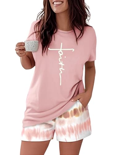 Image of CHICME Pajamas Set for Women 2 Piece Pjs Lounge Set Soft Short Sleeve Tops and Sleep Shorts with Pocket