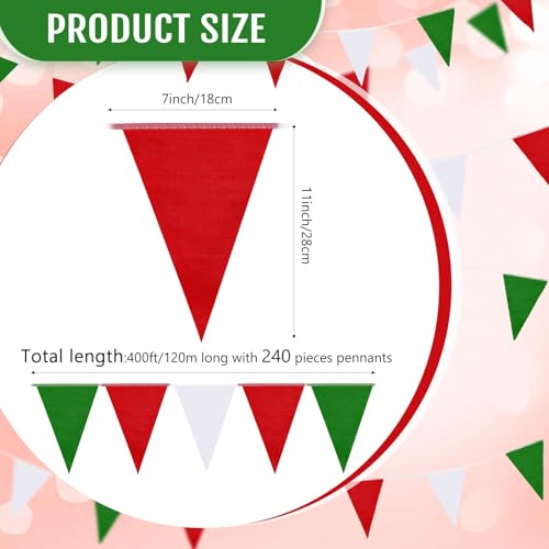 Image of Preboun 400 ft Solid Pennant Banner Flags 240 Pcs String Hanging DIY Triangle Bunting Bulk Garland for Grand Opening Carnival Birthday Party Decoration Outdoor(Red, Green, White)