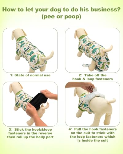 Image of CuteBone Dinosaur Pet Surgery Recovery Suit for Small Dogs Cats, Surgical Onesie for Male Pets, Anti-Licking Wound Suit E-Collar Alternative Post Operative Wear SSF16S