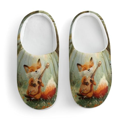 Musical Fox in Forests Cute Cotton Slippers Anti-Slip House Shoes Printed Slipper for Indoor Outdoor3