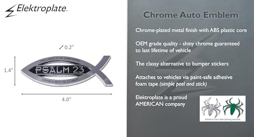 Image of Elektroplate Christian Fish Psalm 23 with Verse OEM Chrome Emblem for Cars, Trucks, and All Auto | Universal Fit at 4 inch x 1.4 inch | Weatherproof